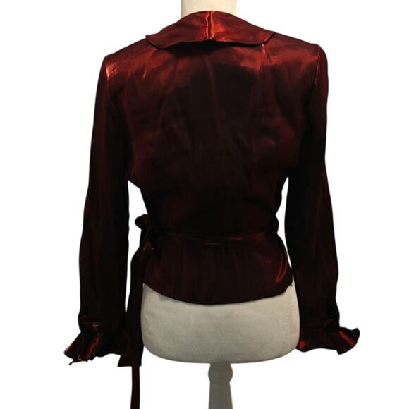 Vintage 1990s Blood red Burgundy Xscpae wrap top sz 10 - Picture 2 of 6